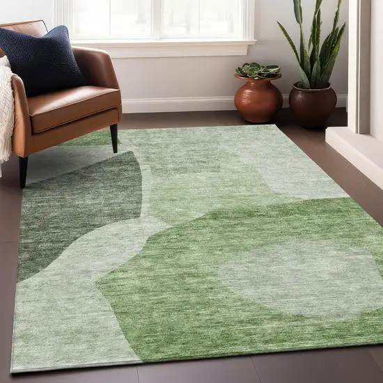 Artichoke Green And Ivory Abstract Washable Area Rug With UV Protection Photo 4