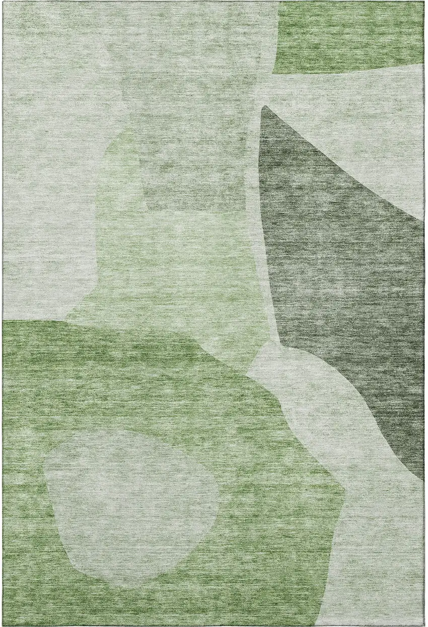 Artichoke Green And Ivory Abstract Washable Area Rug With UV Protection Photo 4