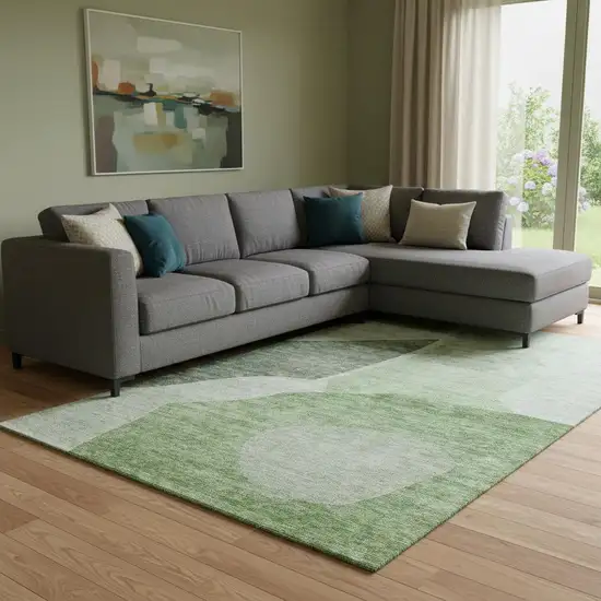 Artichoke Green And Ivory Abstract Washable Area Rug With UV Protection Photo 1