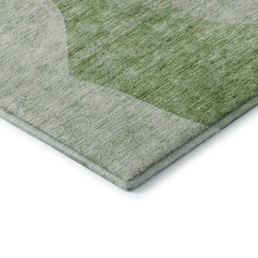 Artichoke Green And Ivory Abstract Washable Area Rug With UV Protection Photo 9