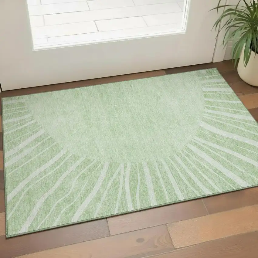 Artichoke Green And Ivory Abstract Washable Area Rug With UV Protection Photo 1