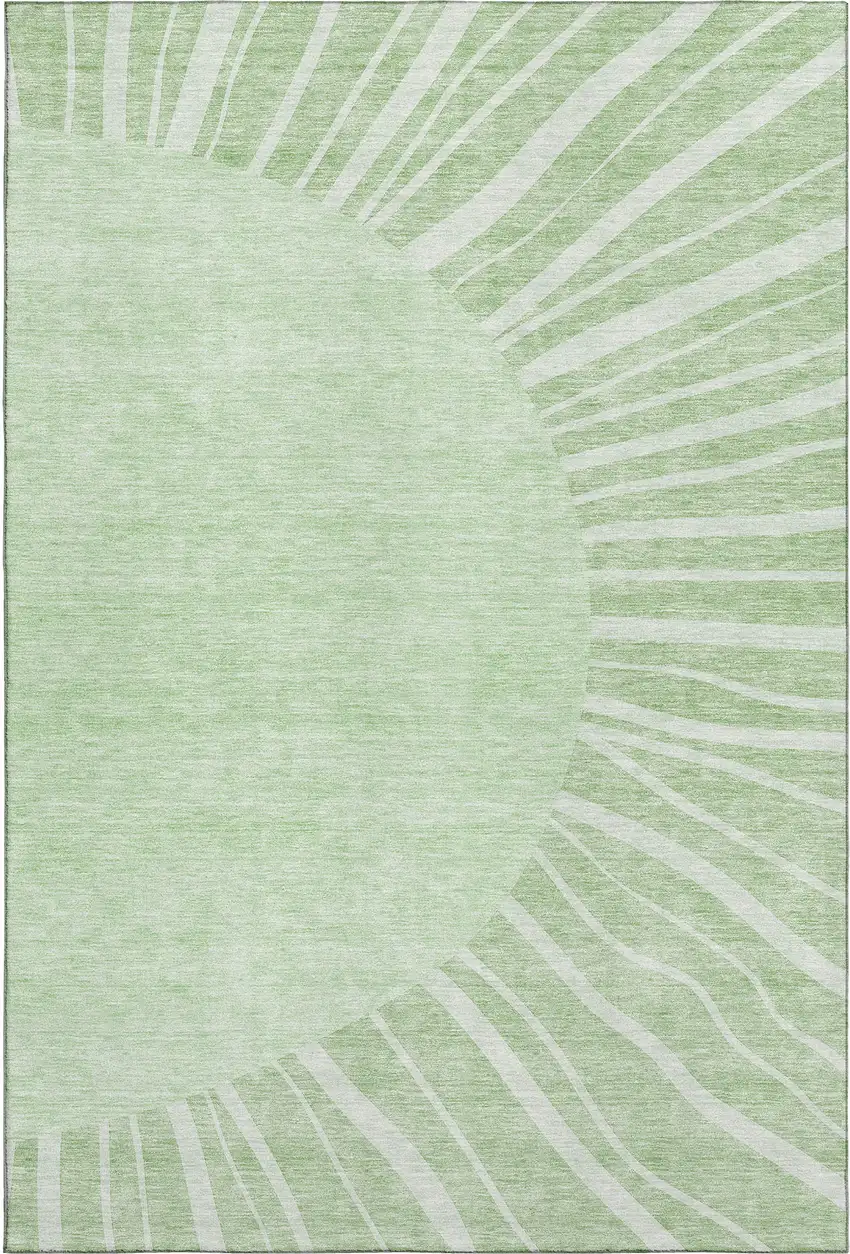 Artichoke Green And Ivory Abstract Washable Area Rug With UV Protection Photo 1