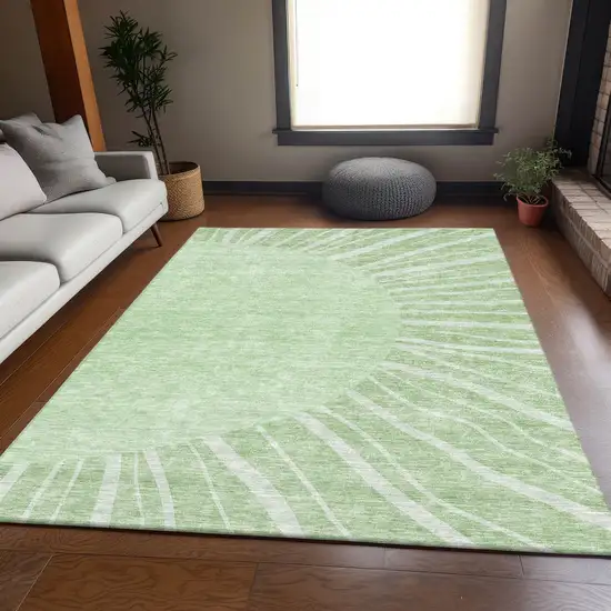 Artichoke Green And Ivory Abstract Washable Area Rug With UV Protection Photo 4