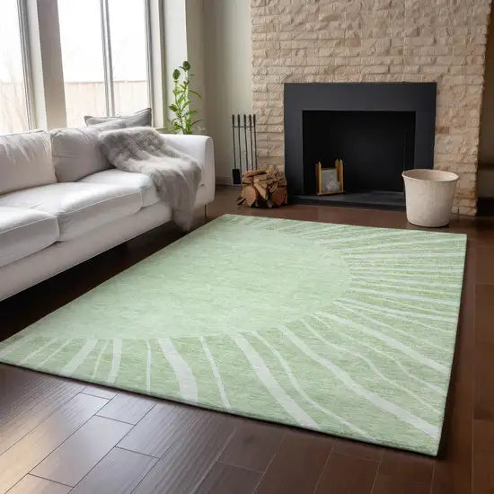 Artichoke Green And Ivory Abstract Washable Area Rug With UV Protection Photo 5