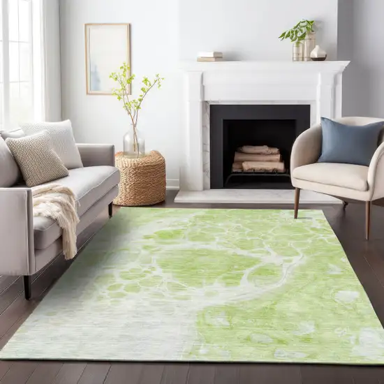 Artichoke Green And Ivory Abstract Washable Area Rug With UV Protection Photo 4