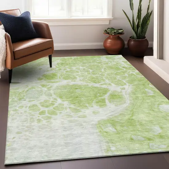Artichoke Green And Ivory Abstract Washable Area Rug With UV Protection Photo 5