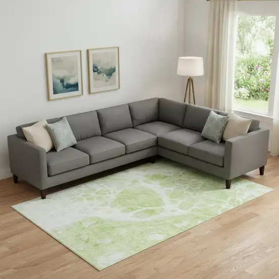 Artichoke Green And Ivory Abstract Washable Area Rug With UV Protection Photo 2