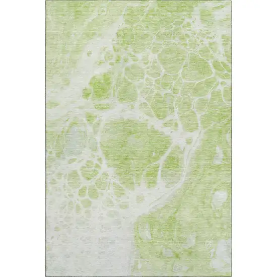 Artichoke Green And Ivory Abstract Washable Area Rug With UV Protection Photo 1