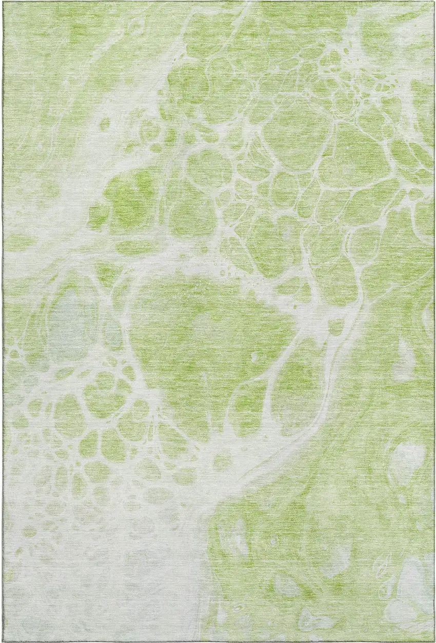 Artichoke Green And Ivory Abstract Washable Area Rug With UV Protection Photo 1