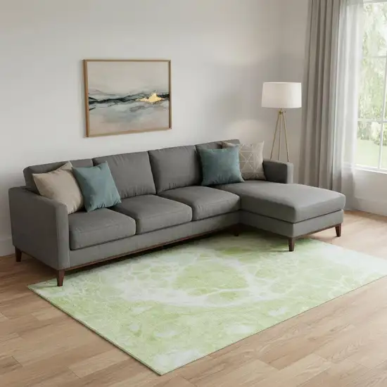 Artichoke Green And Ivory Abstract Washable Area Rug With UV Protection Photo 1