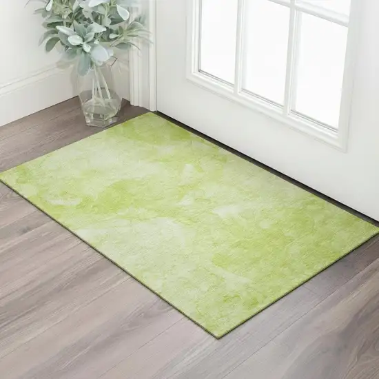 Artichoke Green And Ivory Abstract Washable Area Rug With UV Protection Photo 1