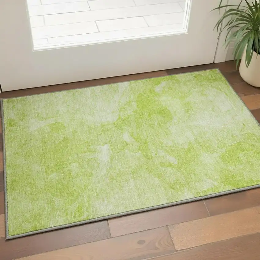 Artichoke Green And Ivory Abstract Washable Area Rug With UV Protection Photo 2
