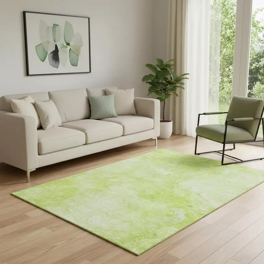 Artichoke Green And Ivory Abstract Washable Area Rug With UV Protection Photo 1