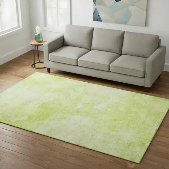 Artichoke Green And Ivory Abstract Washable Area Rug With UV Protection Photo 1