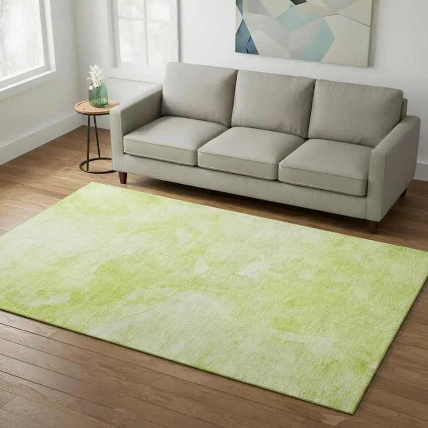 Artichoke Green And Ivory Abstract Washable Area Rug With UV Protection Photo 1