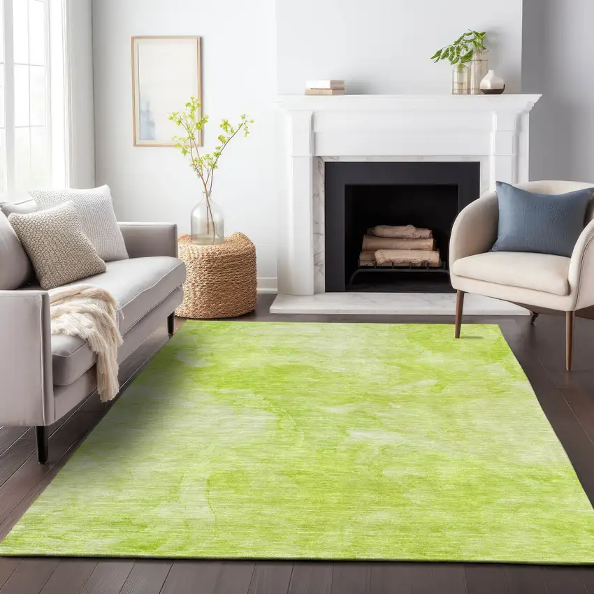 Artichoke Green And Ivory Abstract Washable Area Rug With UV Protection Photo 5
