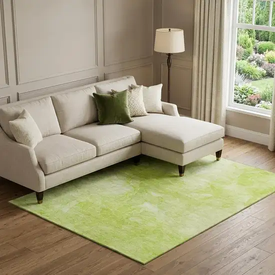 Artichoke Green And Ivory Abstract Washable Area Rug With UV Protection Photo 1