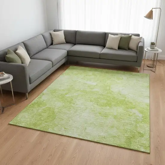 Artichoke Green And Ivory Abstract Washable Area Rug With UV Protection Photo 1