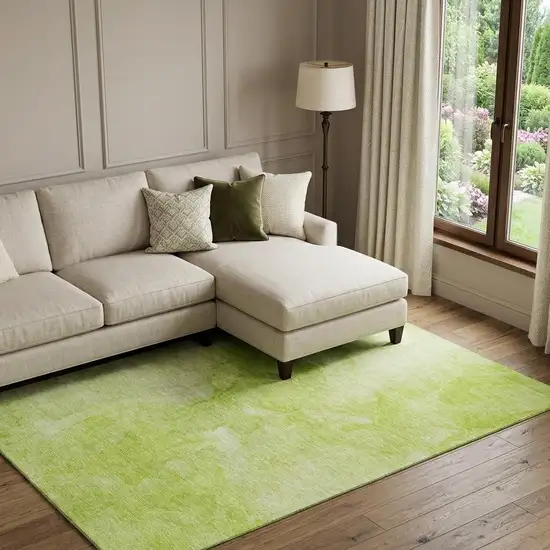 Artichoke Green And Ivory Abstract Washable Area Rug With UV Protection Photo 1