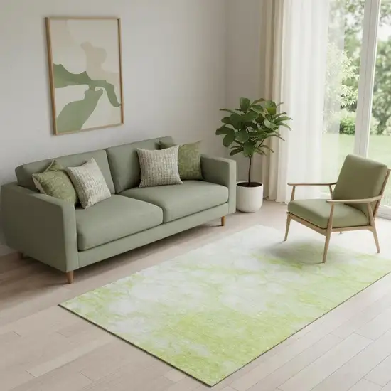 Artichoke Green And Ivory Abstract Washable Area Rug With UV Protection Photo 1