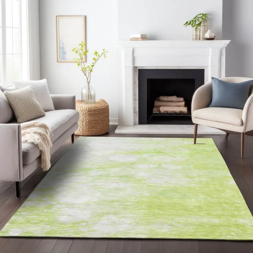Artichoke Green And Ivory Abstract Washable Area Rug With UV Protection Photo 4