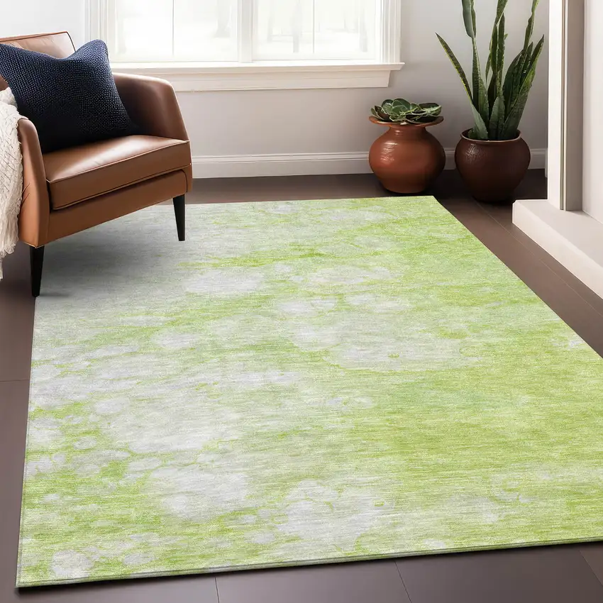Artichoke Green And Ivory Abstract Washable Area Rug With UV Protection Photo 5