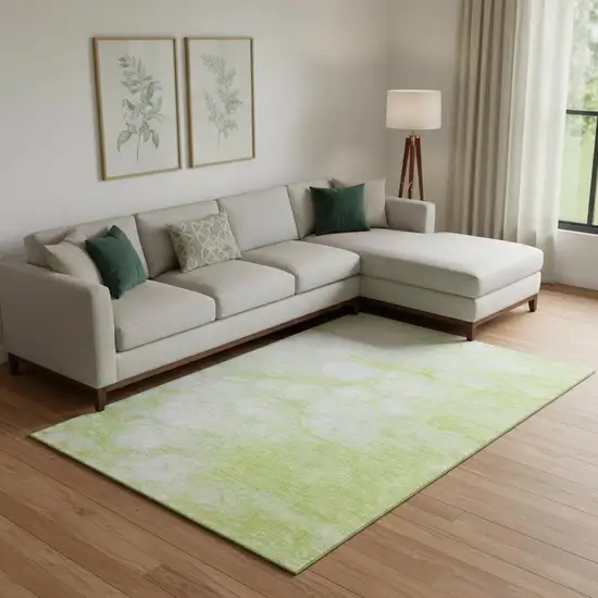 Artichoke Green And Ivory Abstract Washable Area Rug With UV Protection Photo 1