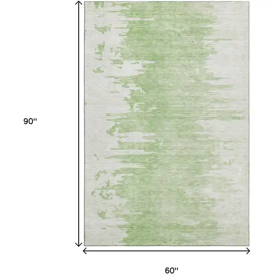 Artichoke Green And Ivory Abstract Washable Area Rug With UV Protection Photo 3