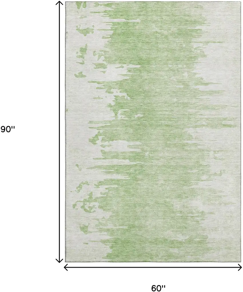 Artichoke Green And Ivory Abstract Washable Area Rug With UV Protection Photo 3