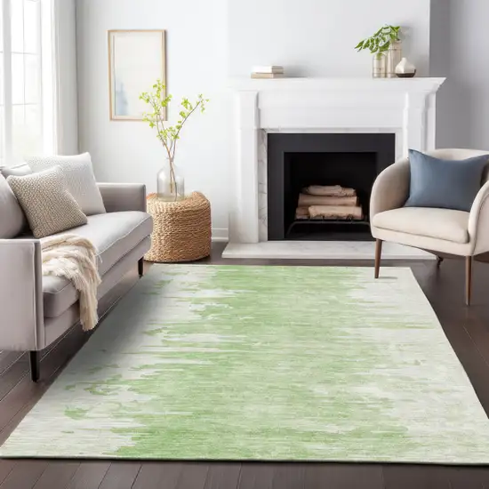 Artichoke Green And Ivory Abstract Washable Area Rug With UV Protection Photo 3