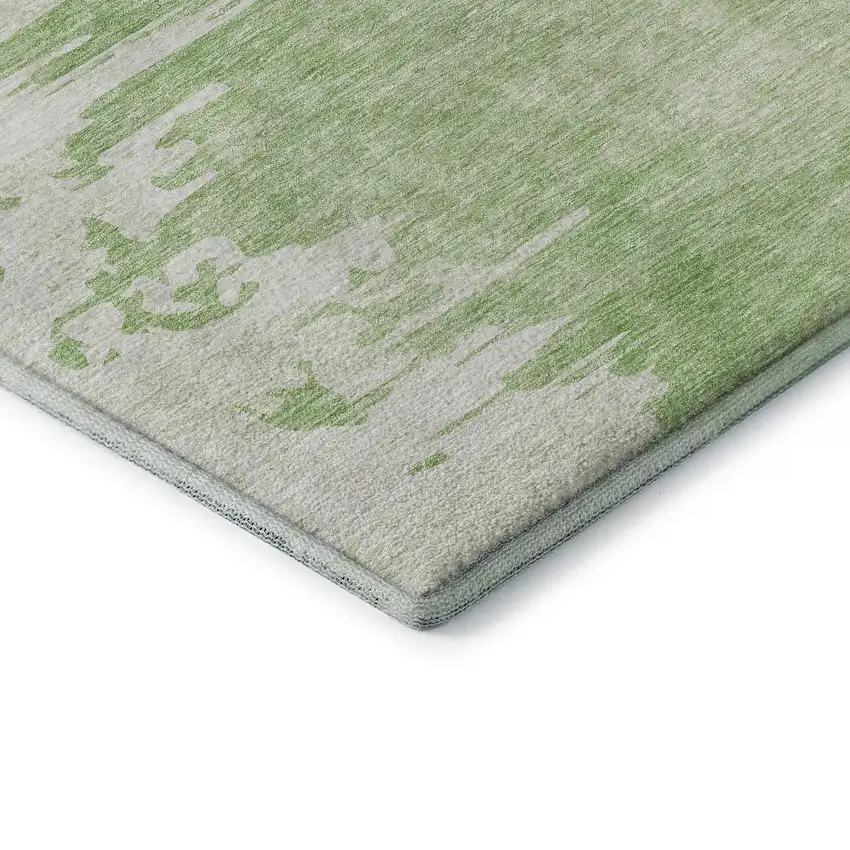 Artichoke Green And Ivory Abstract Washable Area Rug With UV Protection Photo 6