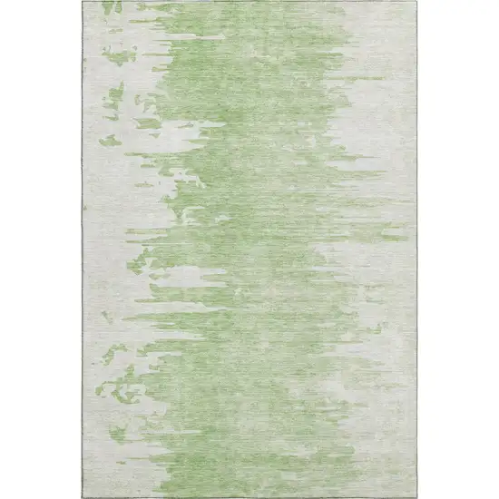 Artichoke Green And Ivory Abstract Washable Area Rug With UV Protection Photo 1