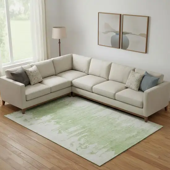 Artichoke Green And Ivory Abstract Washable Area Rug With UV Protection Photo 1