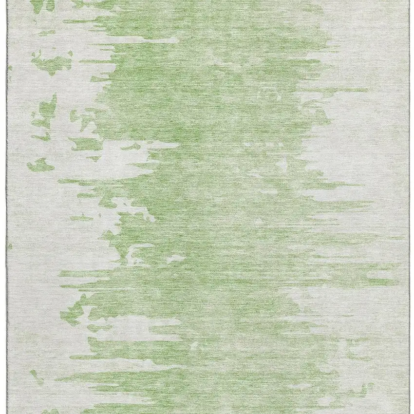Artichoke Green And Ivory Abstract Washable Area Rug With UV Protection Photo 2