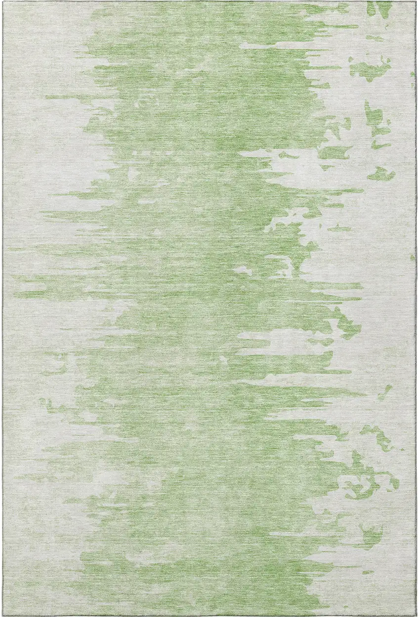 Artichoke Green And Ivory Abstract Washable Area Rug With UV Protection Photo 3