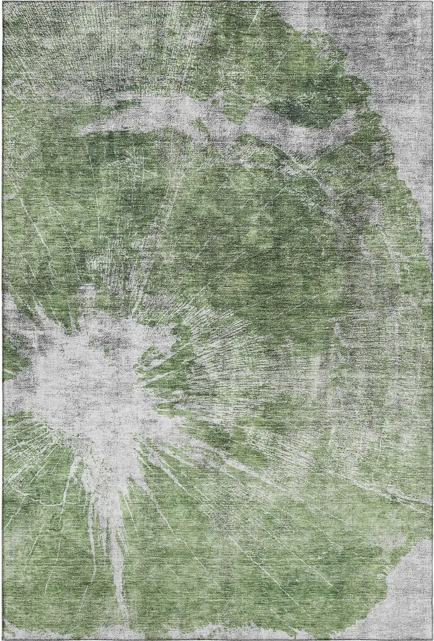 Artichoke Green And Ivory Abstract Washable Area Rug With UV Protection Photo 1