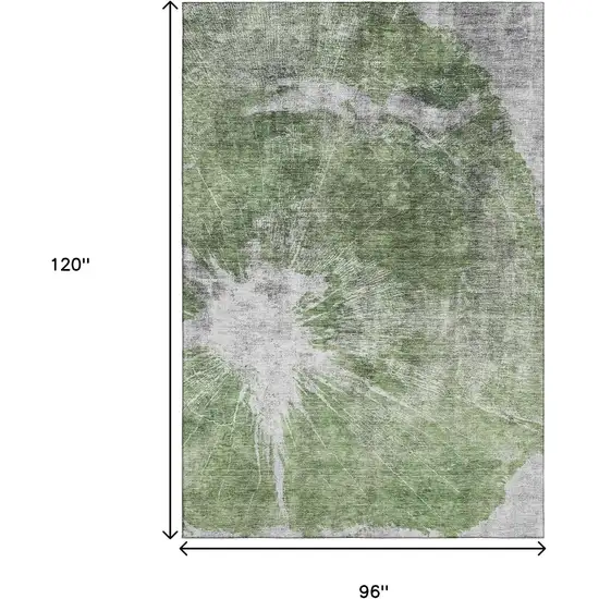 Artichoke Green And Ivory Abstract Washable Area Rug With UV Protection Photo 3