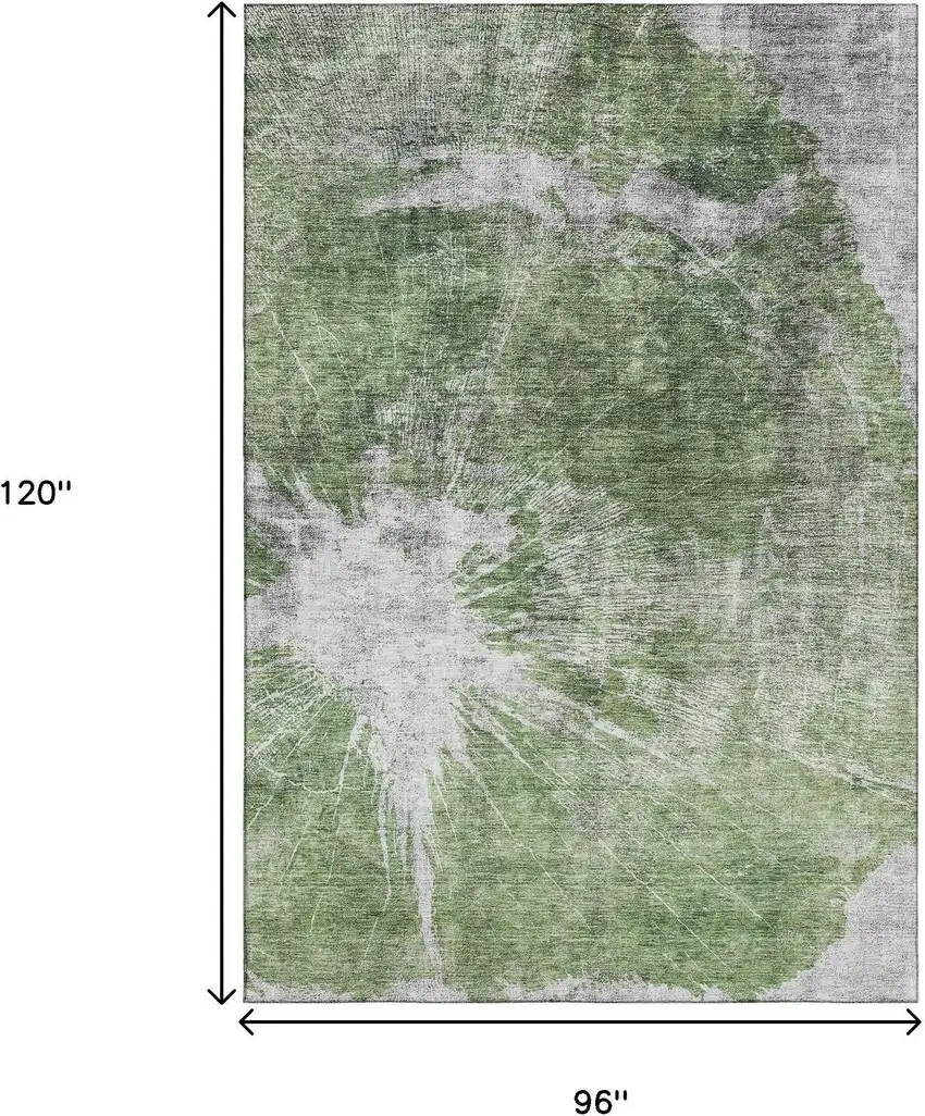 Artichoke Green And Ivory Abstract Washable Area Rug With UV Protection Photo 3