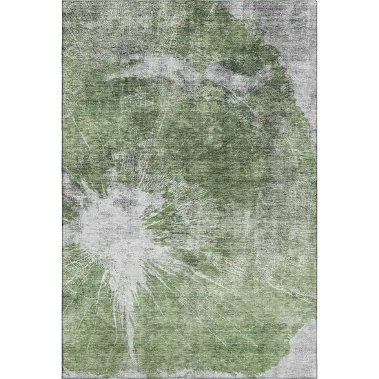 Artichoke Green And Ivory Abstract Washable Area Rug With UV Protection Photo 1