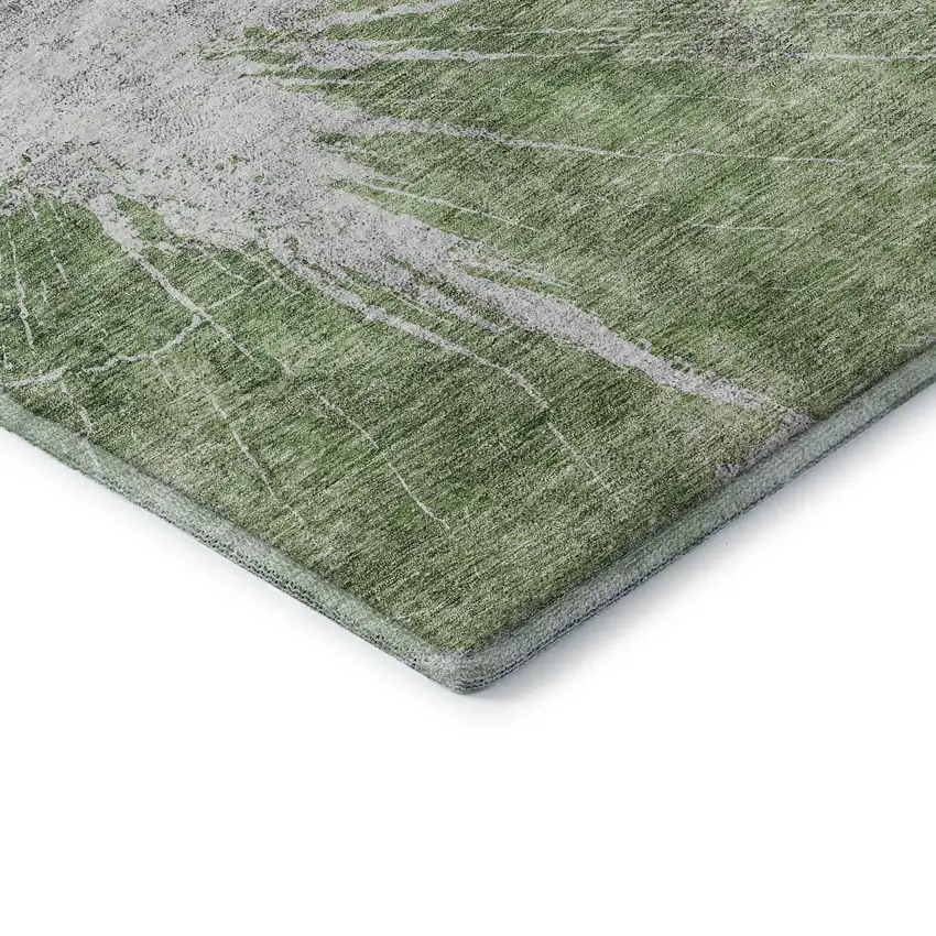 Artichoke Green And Ivory Abstract Washable Area Rug With UV Protection Photo 7