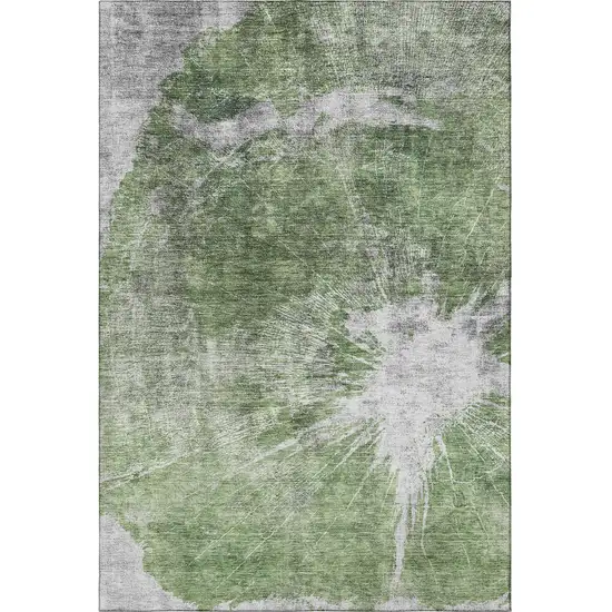 Artichoke Green And Ivory Abstract Washable Area Rug With UV Protection Photo 3