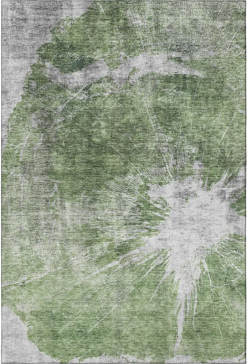 Artichoke Green And Ivory Abstract Washable Area Rug With UV Protection Photo 3