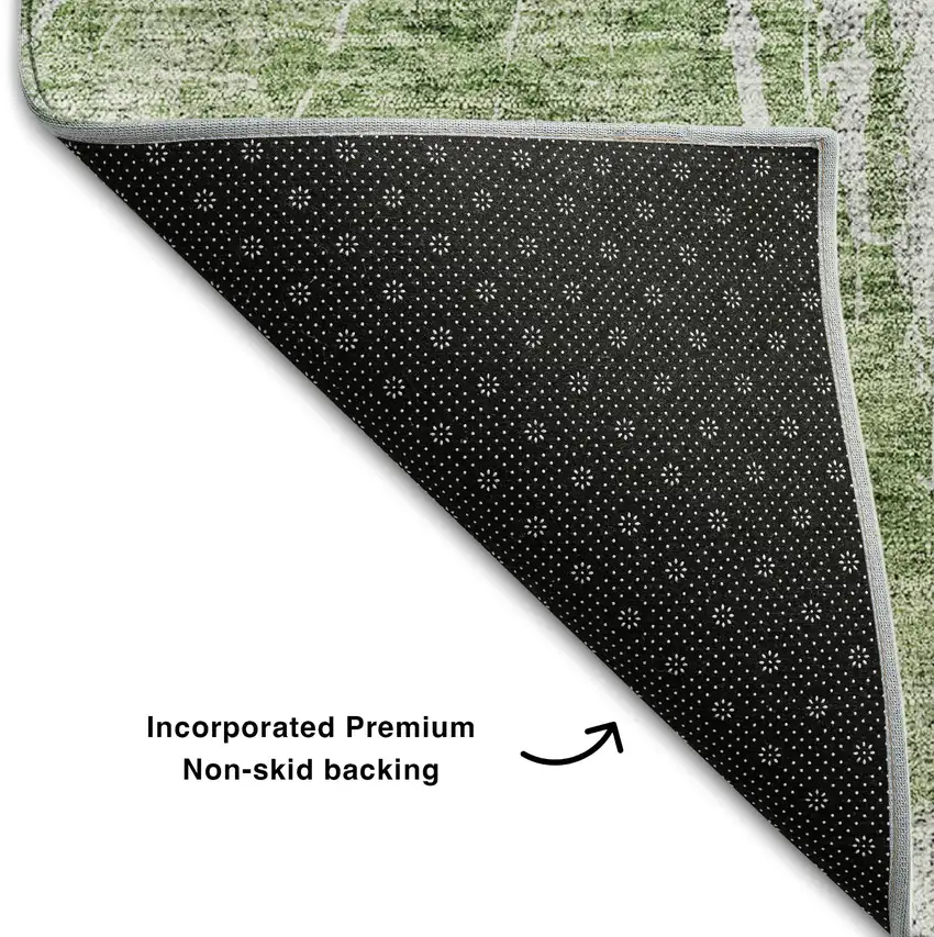 Artichoke Green And Ivory Abstract Washable Area Rug With UV Protection Photo 6