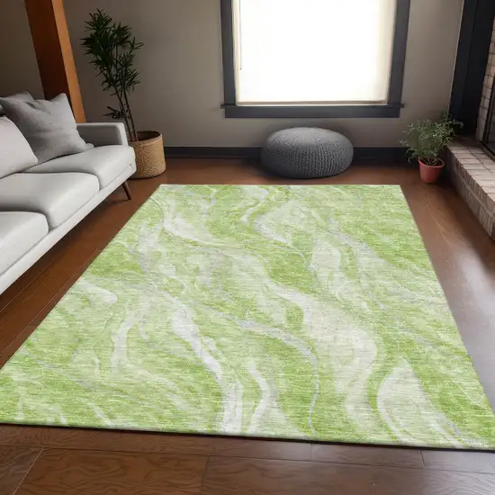 Artichoke Green And Ivory Abstract Washable Area Rug With UV Protection Photo 4