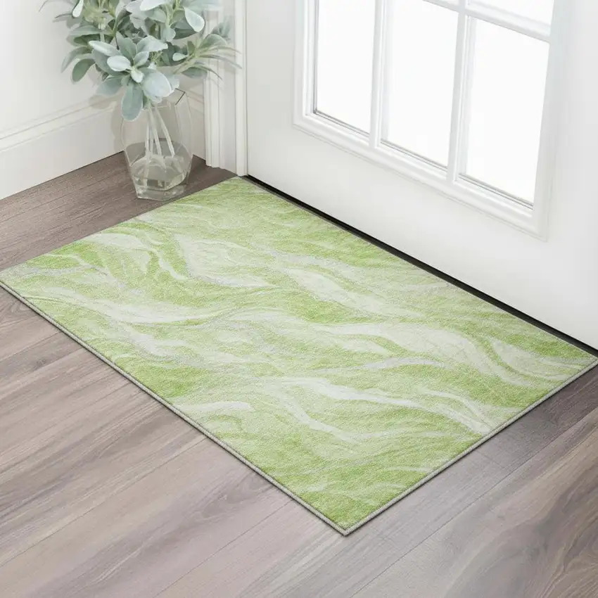 Artichoke Green And Ivory Abstract Washable Area Rug With UV Protection Photo 2