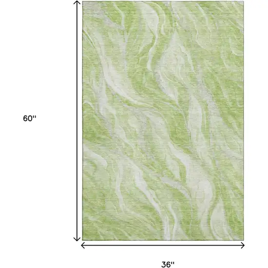 Artichoke Green And Ivory Abstract Washable Area Rug With UV Protection Photo 6