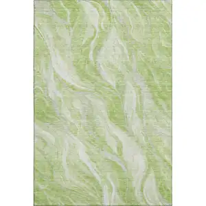 Photo of Artichoke Green And Ivory Abstract Washable Area Rug With UV Protection