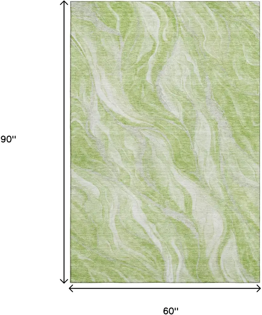 Artichoke Green And Ivory Abstract Washable Area Rug With UV Protection Photo 3