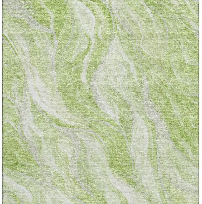 Artichoke Green And Ivory Abstract Washable Area Rug With UV Protection Photo 4