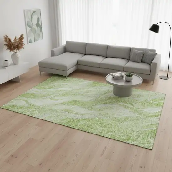 Artichoke Green And Ivory Abstract Washable Area Rug With UV Protection Photo 2